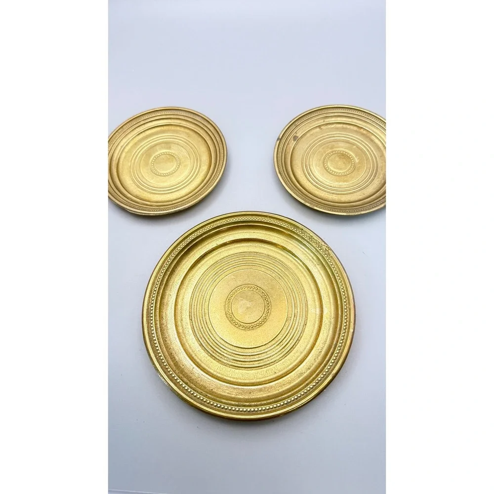 Vintage Made in Italy Gilt Metal Display Plates Easel Stands Set of 3 Gold